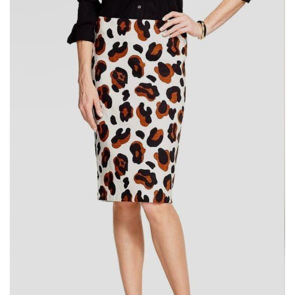 TALBOTS Ecru,Tan Abstract Animal Print Pencil Skirt - Picture 1 of 7
